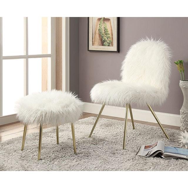 Caoimhe White/Gold Ottoman - U&U Home Budget Furniture (Carteret, NJ)