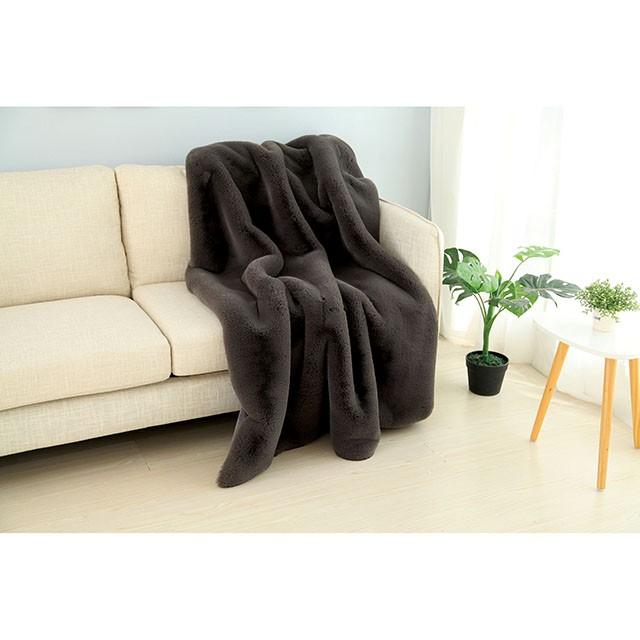 Caparica Charcoal Throw, Silver - U&U Home Budget Furniture (Carteret, NJ)