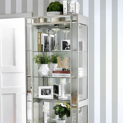 Carrollton Chrome Curio Cabinet - U&U Home Budget Furniture (Carteret, NJ)