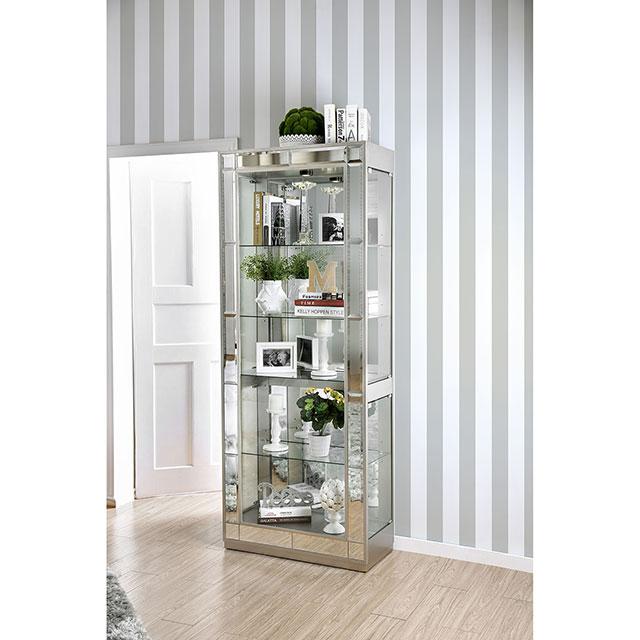 Carrollton Chrome Curio Cabinet - U&U Home Budget Furniture (Carteret, NJ)