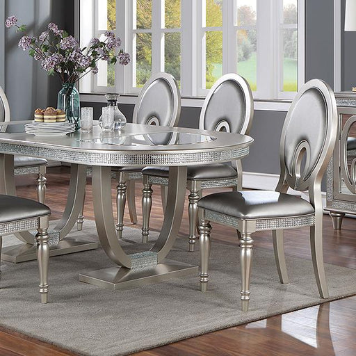 CATHALINA Oval Dining Table, Silver - U&U Home Budget Furniture (Carteret, NJ)