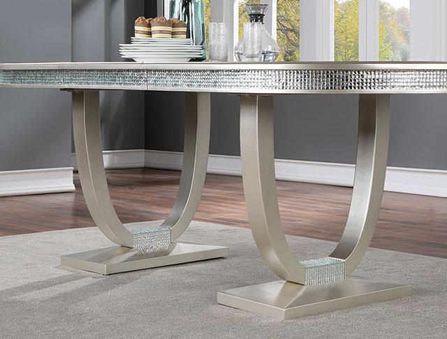 CATHALINA Oval Dining Table, Silver - U&U Home Budget Furniture (Carteret, NJ)