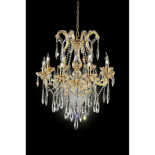 Christiana Gold 35"H Ceiling Lamp Gold, Hanging Crystal - U&U Home Budget Furniture (Carteret, NJ)