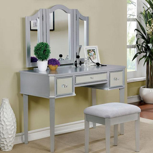 CLARISSE Silver Vanity w/ Stool - U&U Home Budget Furniture (Carteret, NJ)