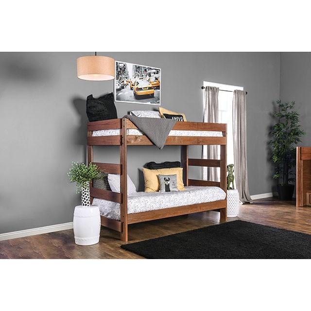 Arlette Twin/Twin Bunk Bed Brown, Black, Gray, & White - U&U Home Budget Furniture (Carteret, NJ)