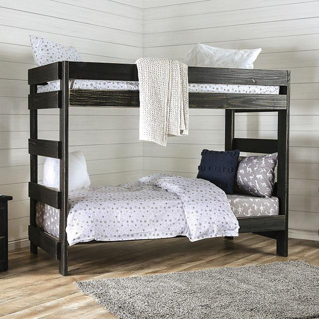 Arlette Twin/Twin Bunk Bed Brown, Black, Gray, & White - U&U Home Budget Furniture (Carteret, NJ)