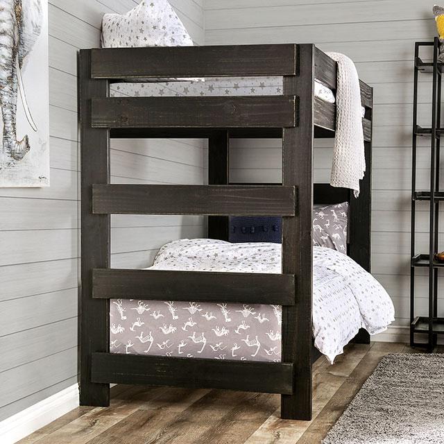 Arlette Twin/Twin Bunk Bed Brown, Black, Gray, & White - U&U Home Budget Furniture (Carteret, NJ)