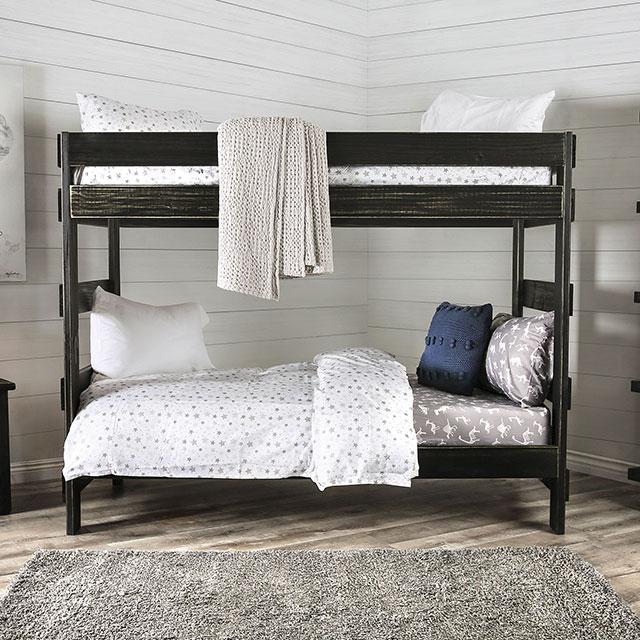 Arlette Twin/Twin Bunk Bed Brown, Black, Gray, & White - U&U Home Budget Furniture (Carteret, NJ)