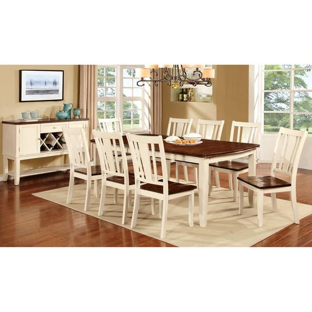 DOVER Vintage White/Cherry Dining Table w/ 18" Leaf - U&U Home Budget Furniture (Carteret, NJ)