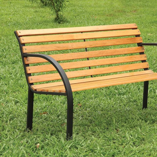 DUMAS Oak/Black Patio Wooden Bench - U&U Home Budget Furniture (Carteret, NJ)
