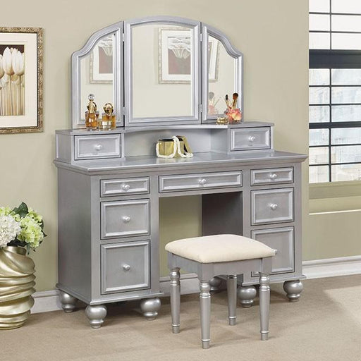 ATHY Silver Vanity w/ Stool - U&U Home Budget Furniture (Carteret, NJ)