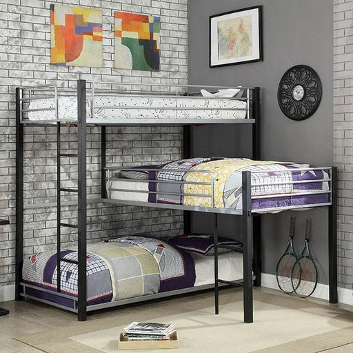 Aubrey Sand Black Twin Triple Decker Bed - U&U Home Budget Furniture (Carteret, NJ)
