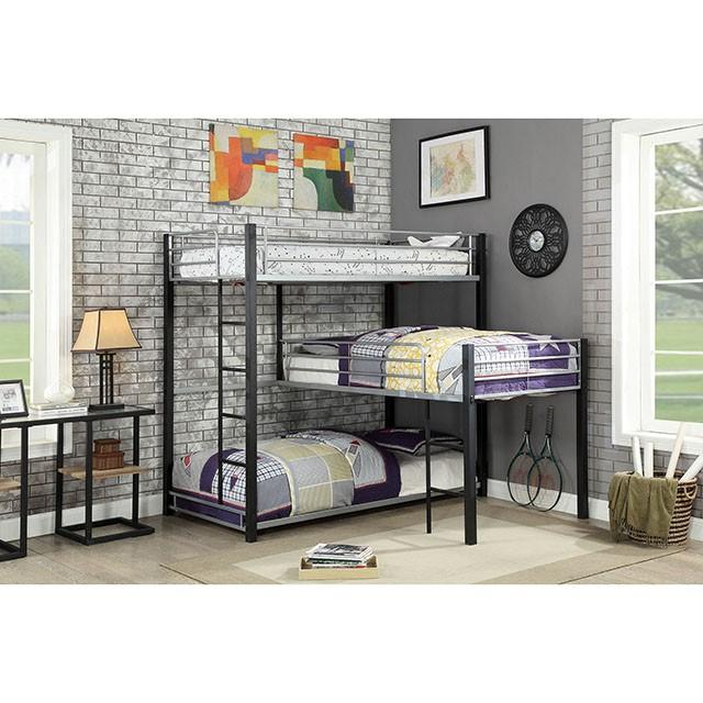 Aubrey Sand Black Twin Triple Decker Bed - U&U Home Budget Furniture (Carteret, NJ)