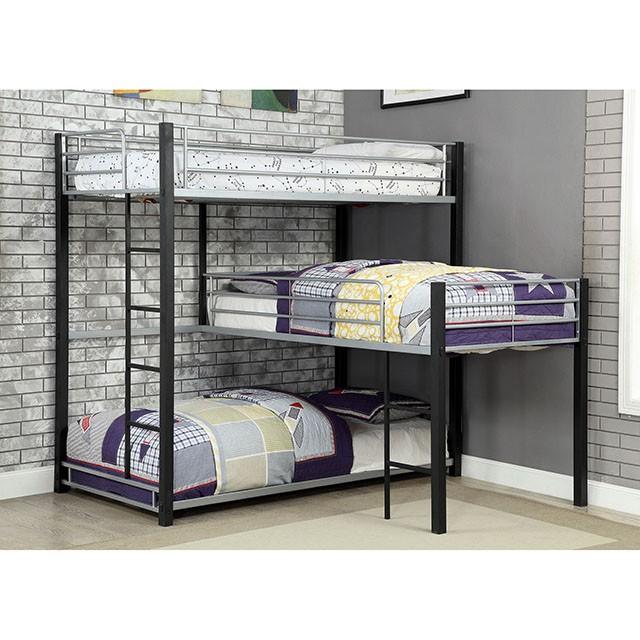 Aubrey Sand Black Twin Triple Decker Bed - U&U Home Budget Furniture (Carteret, NJ)