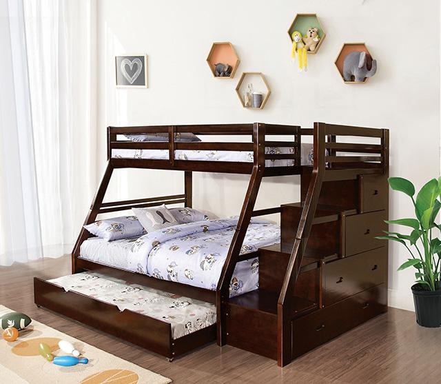 Ellington Twin/Full Bunk Bed White & Espresso - U&U Home Budget Furniture (Carteret, NJ)