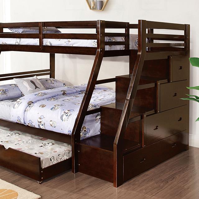 Ellington Twin/Full Bunk Bed White & Espresso - U&U Home Budget Furniture (Carteret, NJ)