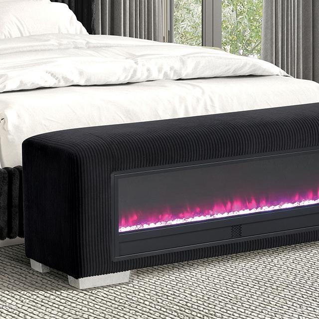 Elnath Bench w/ Visual Crystal Fireplace - U&U Home Budget Furniture (Carteret, NJ)