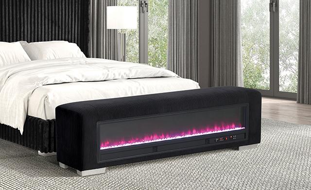 Elnath Bench w/ Visual Crystal Fireplace - U&U Home Budget Furniture (Carteret, NJ)