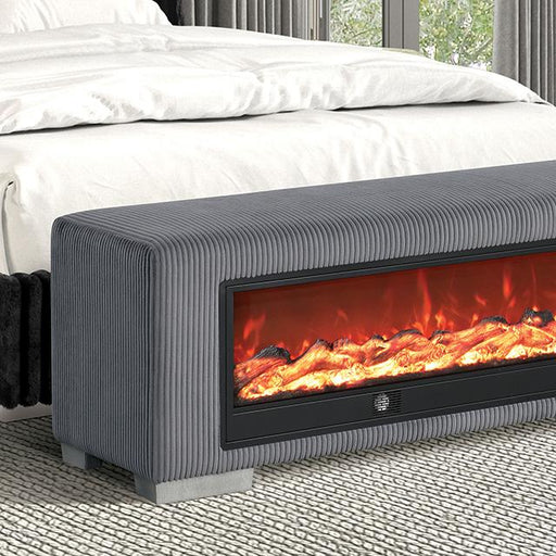 Elnath Bench w/ Visual Wood Log Fireplace Gray - U&U Home Budget Furniture (Carteret, NJ)