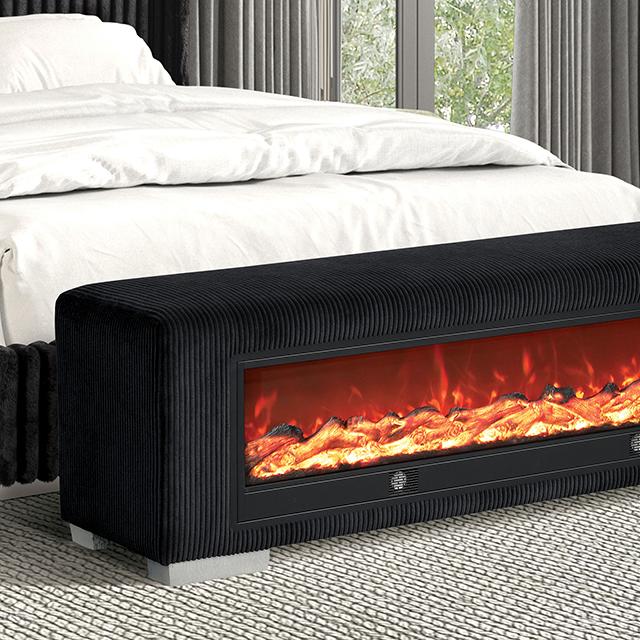 Elnath Bench w/ Visual Wood Log Fireplace Gray - U&U Home Budget Furniture (Carteret, NJ)