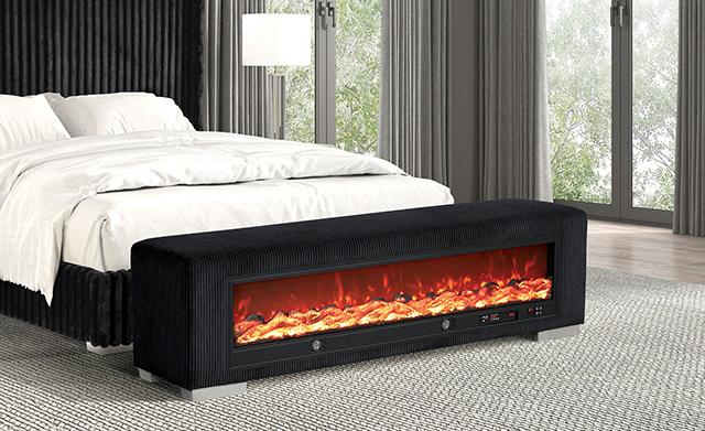 Elnath Bench w/ Visual Wood Log Fireplace Gray - U&U Home Budget Furniture (Carteret, NJ)