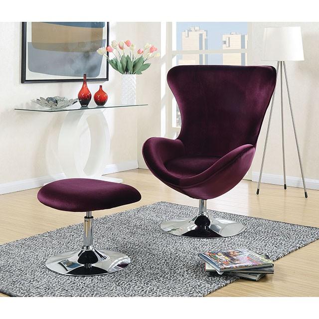 Eloise Purple Accent Chair w/ Ottoman - U&U Home Budget Furniture (Carteret, NJ)