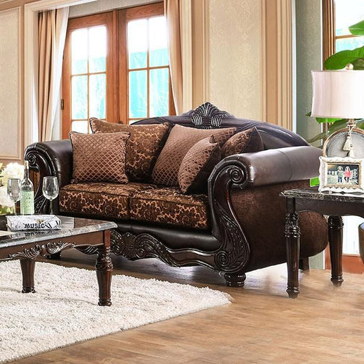 ELPIS Brown/Espresso Love Seat - U&U Home Budget Furniture (Carteret, NJ)