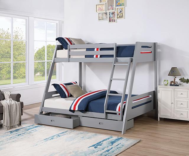 Emilee Twin/Full Bunk Bed White, Grey, Espresso, & Black - U&U Home Budget Furniture (Carteret, NJ)