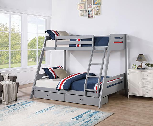 Emilee Twin/Full Bunk Bed White, Grey, Espresso, & Black - U&U Home Budget Furniture (Carteret, NJ)