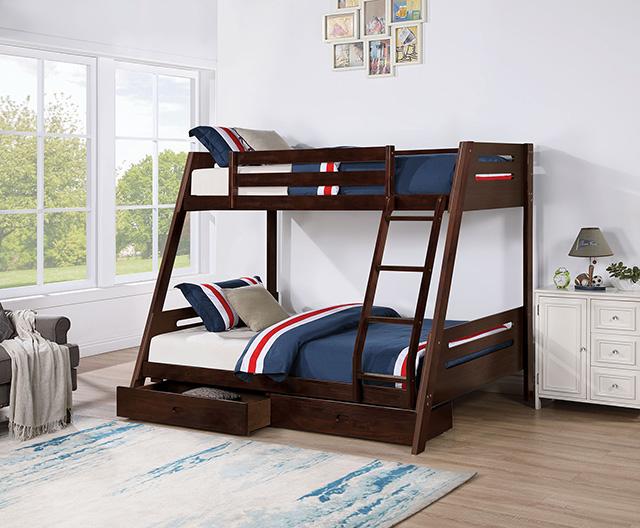 Emilee Twin/Full Bunk Bed White, Grey, Espresso, & Black - U&U Home Budget Furniture (Carteret, NJ)