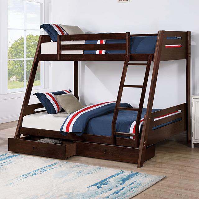 Emilee Twin/Full Bunk Bed White, Grey, Espresso, & Black - U&U Home Budget Furniture (Carteret, NJ)