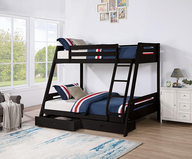 Emilee Twin/Full Bunk Bed White, Grey, Espresso, & Black - U&U Home Budget Furniture (Carteret, NJ)