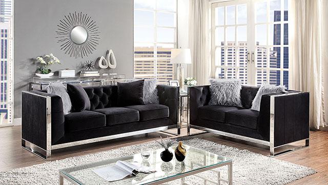 EVADNE Loveseat w/ Pillows, Black - U&U Home Budget Furniture (Carteret, NJ)