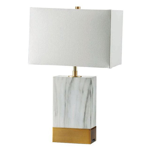 Faith White Marble/Gold 20"H White Marble Gold Table Lamp - U&U Home Budget Furniture (Carteret, NJ)