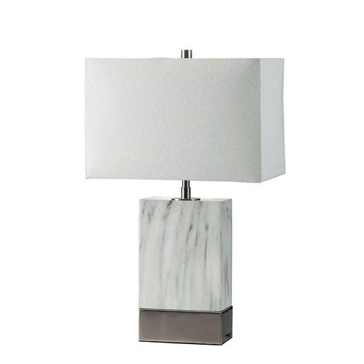 Faith White Marble/Silver 20"H White Marble Steel Table Lamp - U&U Home Budget Furniture (Carteret, NJ)