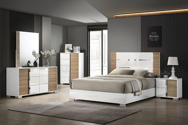 ERLANGEN Cal.King & E.King Bed, White/Natural - U&U Home Budget Furniture (Carteret, NJ)