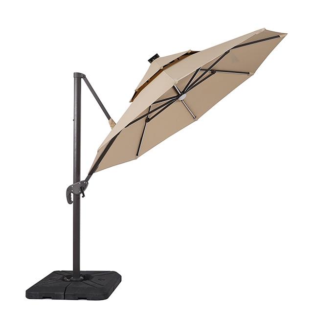Fera 10 Ft Round Umbrella w/ LED Bulb + 37" Large Base - U&U Home Budget Furniture (Carteret, NJ)