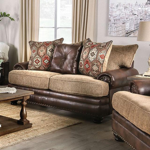 Fletcher Brown/Tan Love Seat - U&U Home Budget Furniture (Carteret, NJ)
