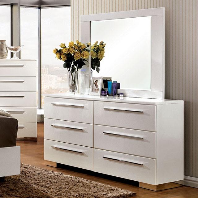 CLEMENTINE Glossy White Mirror - U&U Home Budget Furniture (Carteret, NJ)