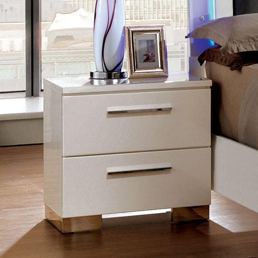 CLEMENTINE Glossy White Night Stand - U&U Home Budget Furniture (Carteret, NJ)