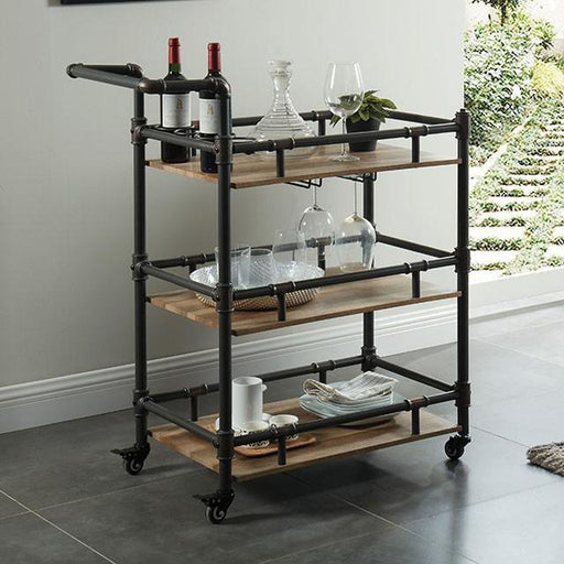 Aylmer Sand Black/Natural Serving Cart - U&U Home Budget Furniture (Carteret, NJ)