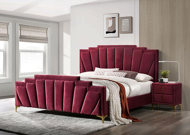 FLORIZEL Cal.King, E.King & Queen Bed, Black & Red - U&U Home Budget Furniture (Carteret, NJ)