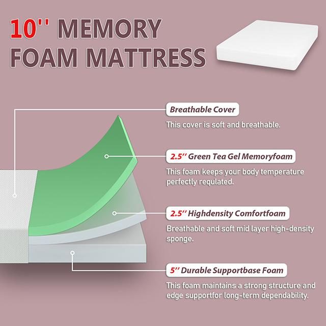 Forsythia 10" Queen Green Tea Gel Memory Foam - U&U Home Budget Furniture (Carteret, NJ)