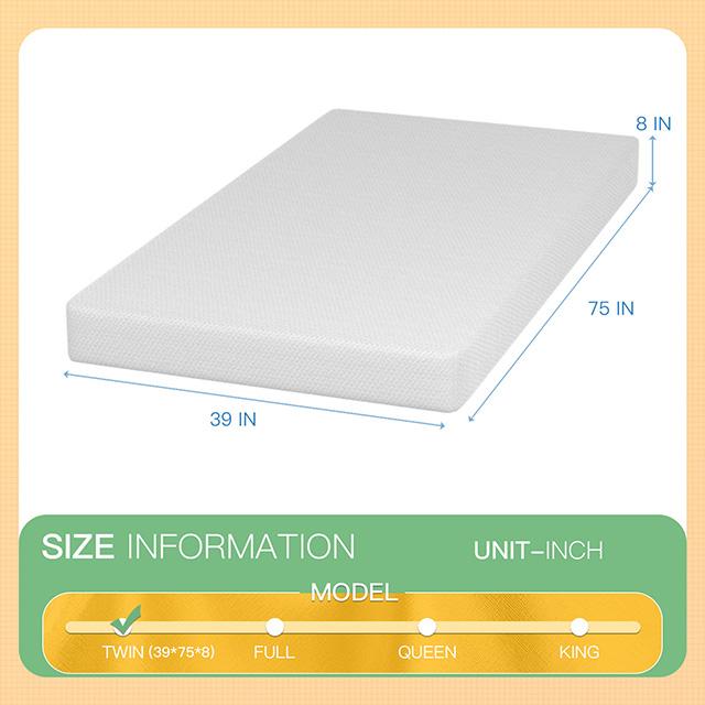 Forsythia 8" Twin Green Tea Gel Memory Foam - U&U Home Budget Furniture (Carteret, NJ)