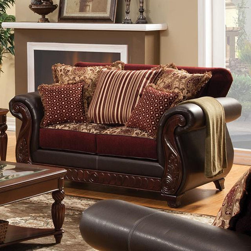 Franklin Burgundy/Espresso Love Seat, Burgundy - U&U Home Budget Furniture (Carteret, NJ)
