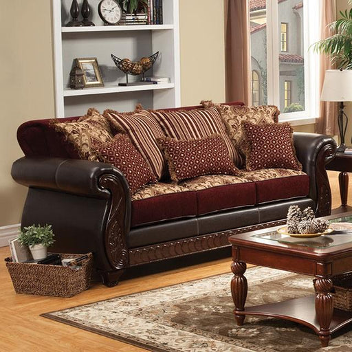 Franklin Burgundy/Espresso Sofa, Burgundy - U&U Home Budget Furniture (Carteret, NJ)