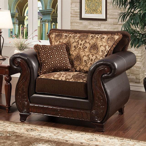Franklin Dark Brown/Tan Chair With Pu In Brown - U&U Home Budget Furniture (Carteret, NJ)