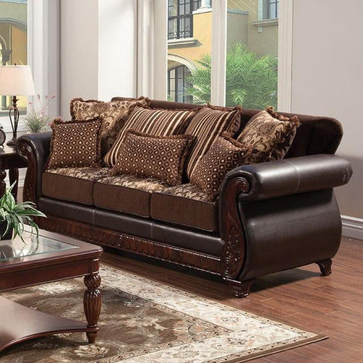 Franklin Dark Brown/Tan Sofa, Dark Brown - U&U Home Budget Furniture (Carteret, NJ)