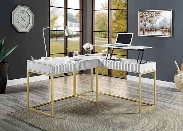 FREIBURG Corner Desk, Antique White - U&U Home Budget Furniture (Carteret, NJ)