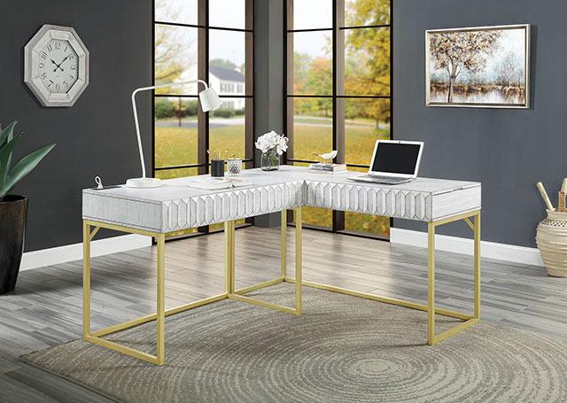FREIBURG Corner Desk, Antique White - U&U Home Budget Furniture (Carteret, NJ)